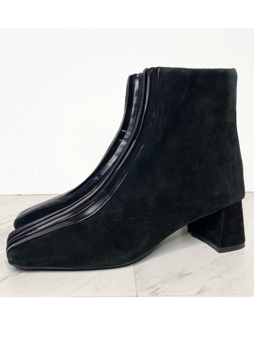 Jeffrey Campbell Peace Out Black Suede Combo Square Toe Bootie 7 1/2